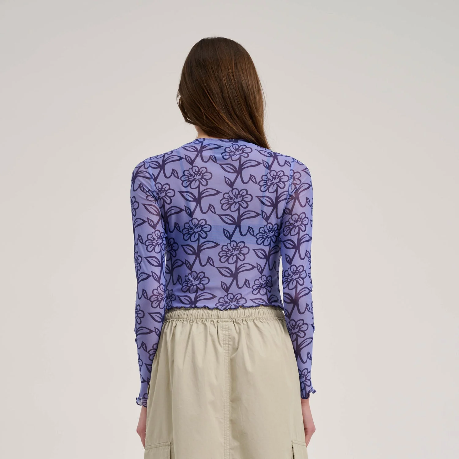 Delfino Flower Mesh Crop Long Sleeve - Image 4