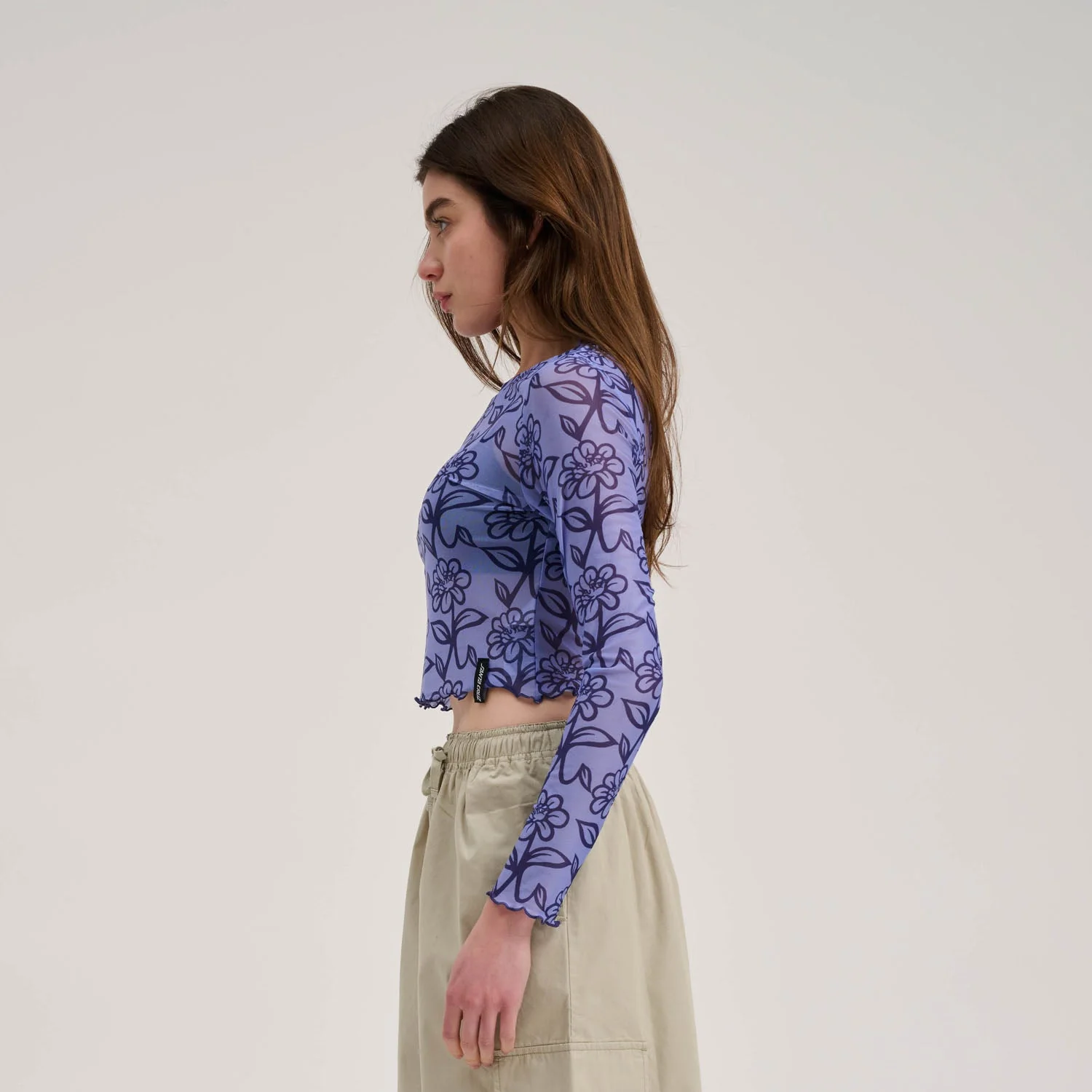Delfino Flower Mesh Crop Long Sleeve - Image 5