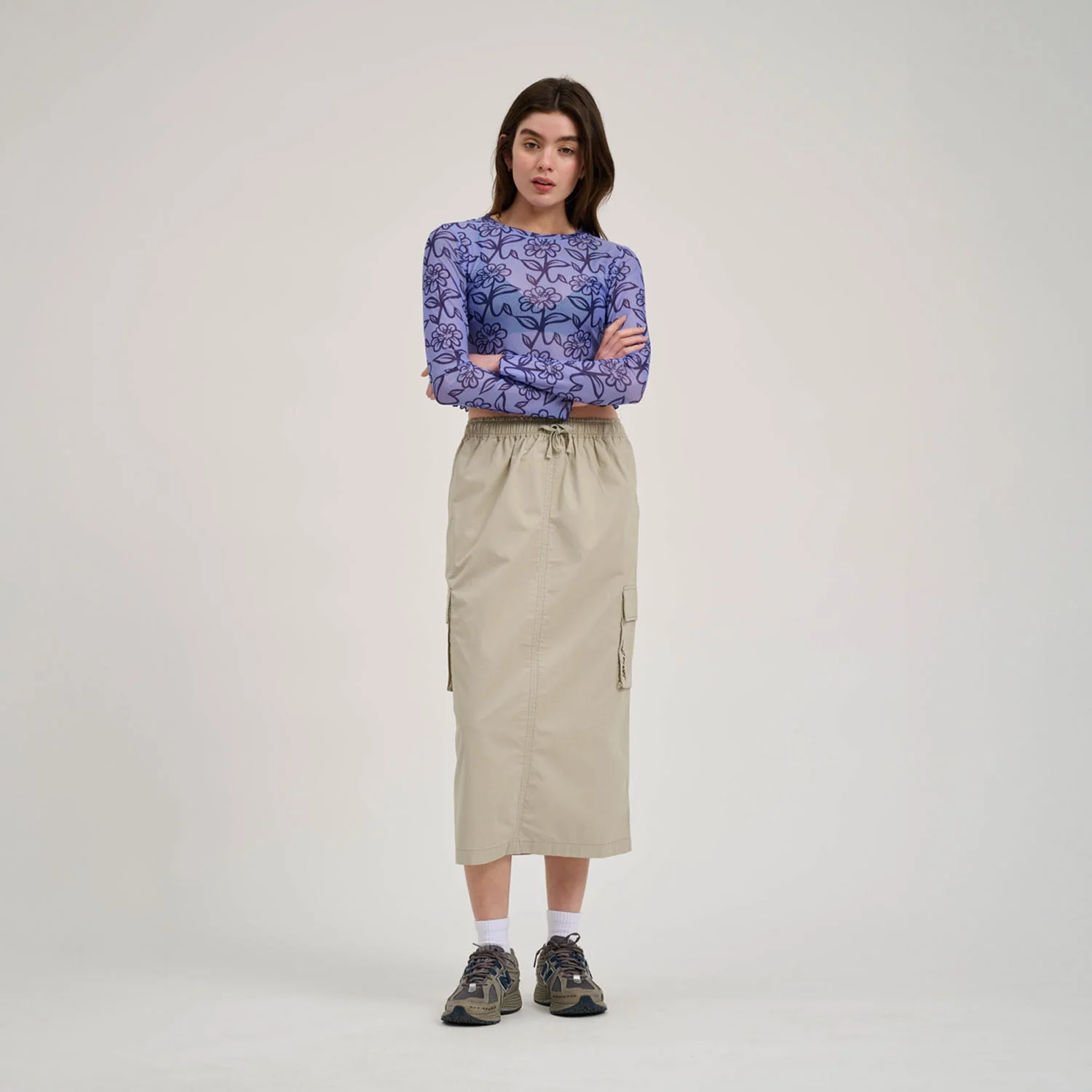 Delfino Flower Mesh Crop Long Sleeve - Image 6