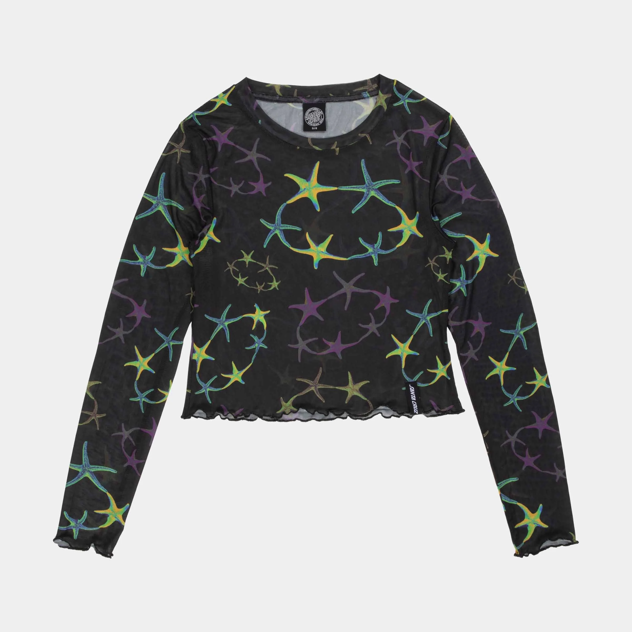 Strip Digi Mesh Crop Long Sleeve Top