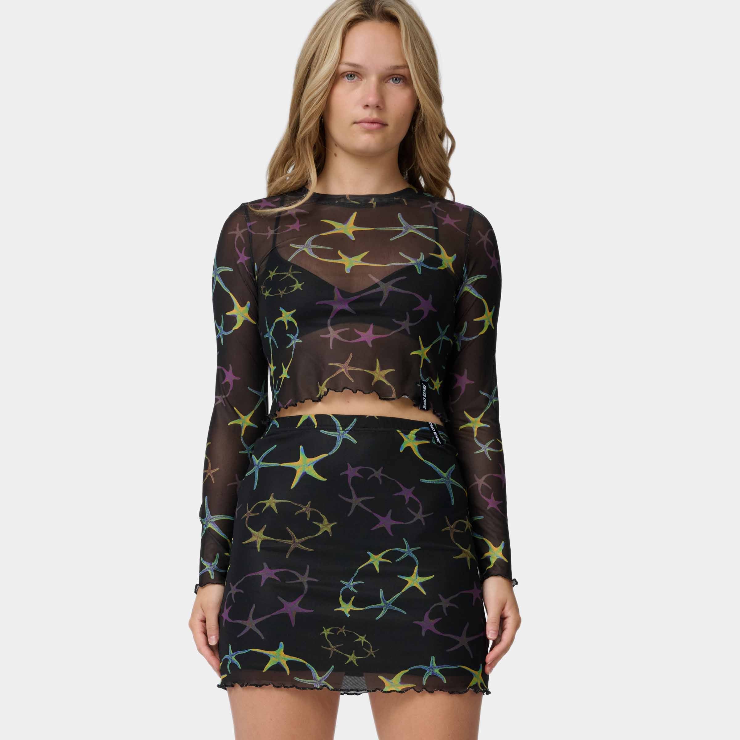 Strip Digi Mesh Crop Long Sleeve Top - Image 3
