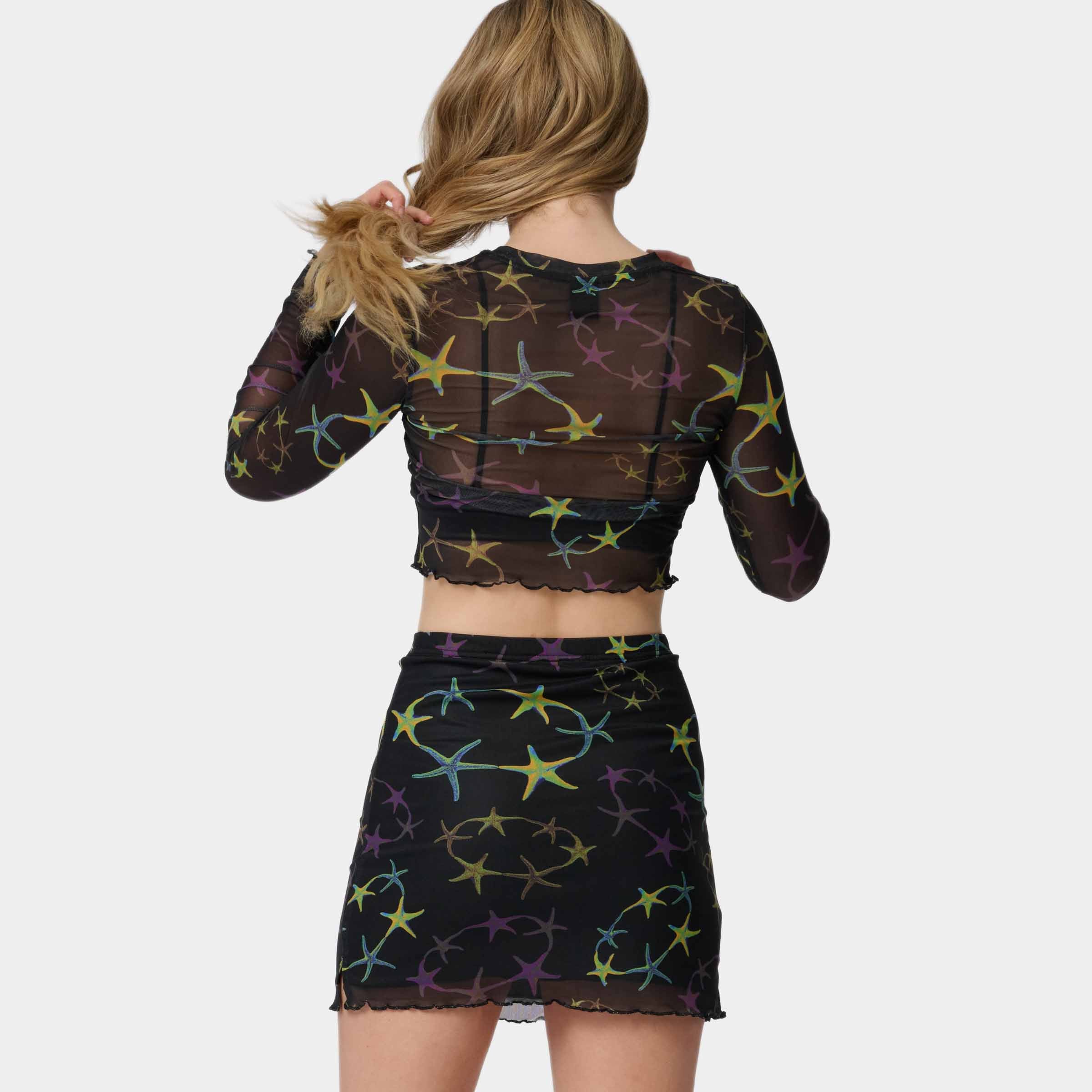Strip Digi Mesh Crop Long Sleeve Top - Image 4